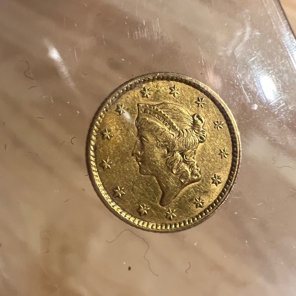 Antique Gold US Coin $1 1853 Lady Profile